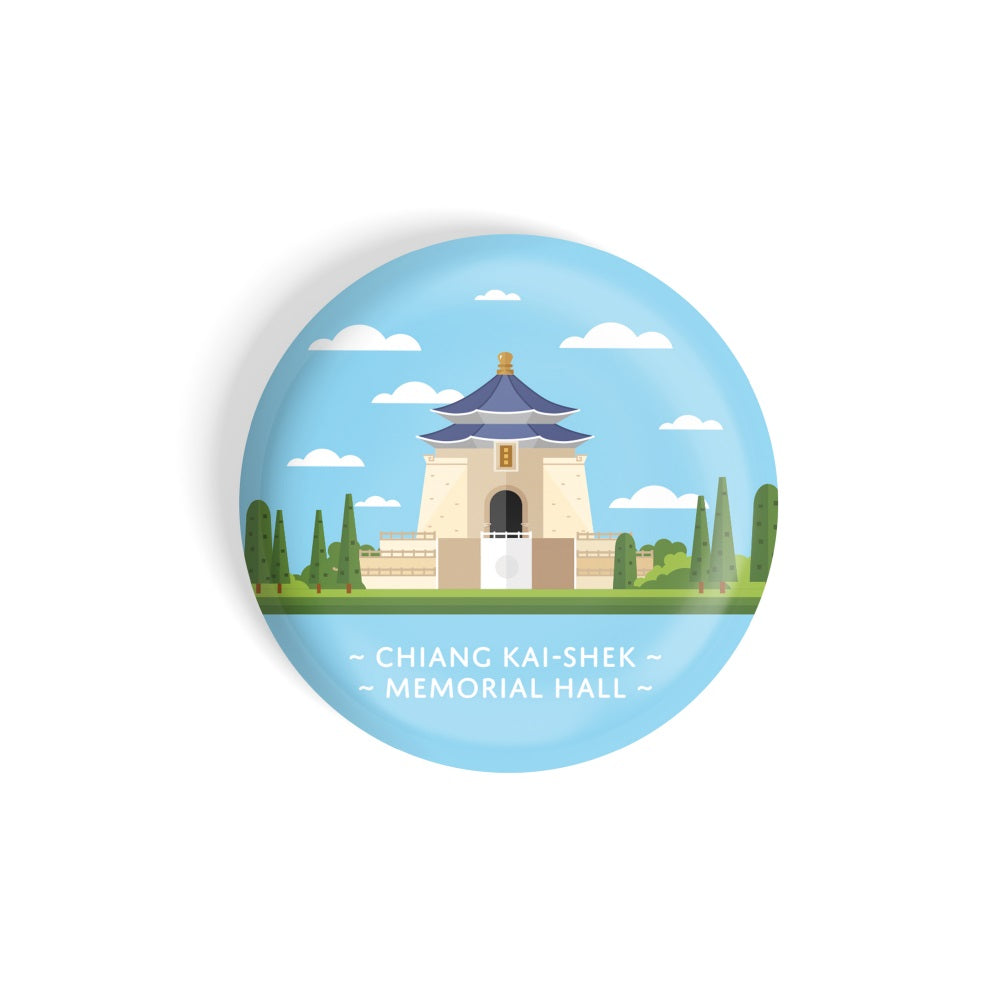 dhcrafts Round Fridge Magnet Blue Color Monuments Chiang Kai-shek Memorial Hall Glossy Finish Design Pack of 1 (58 mm)
